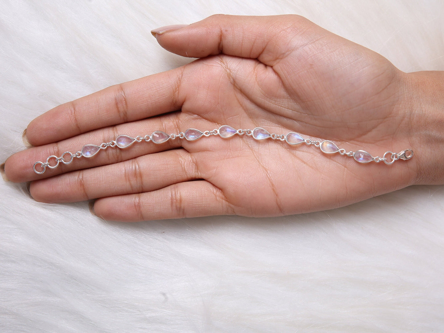 Rainbow Moonstone Sterling Silver Bracelet