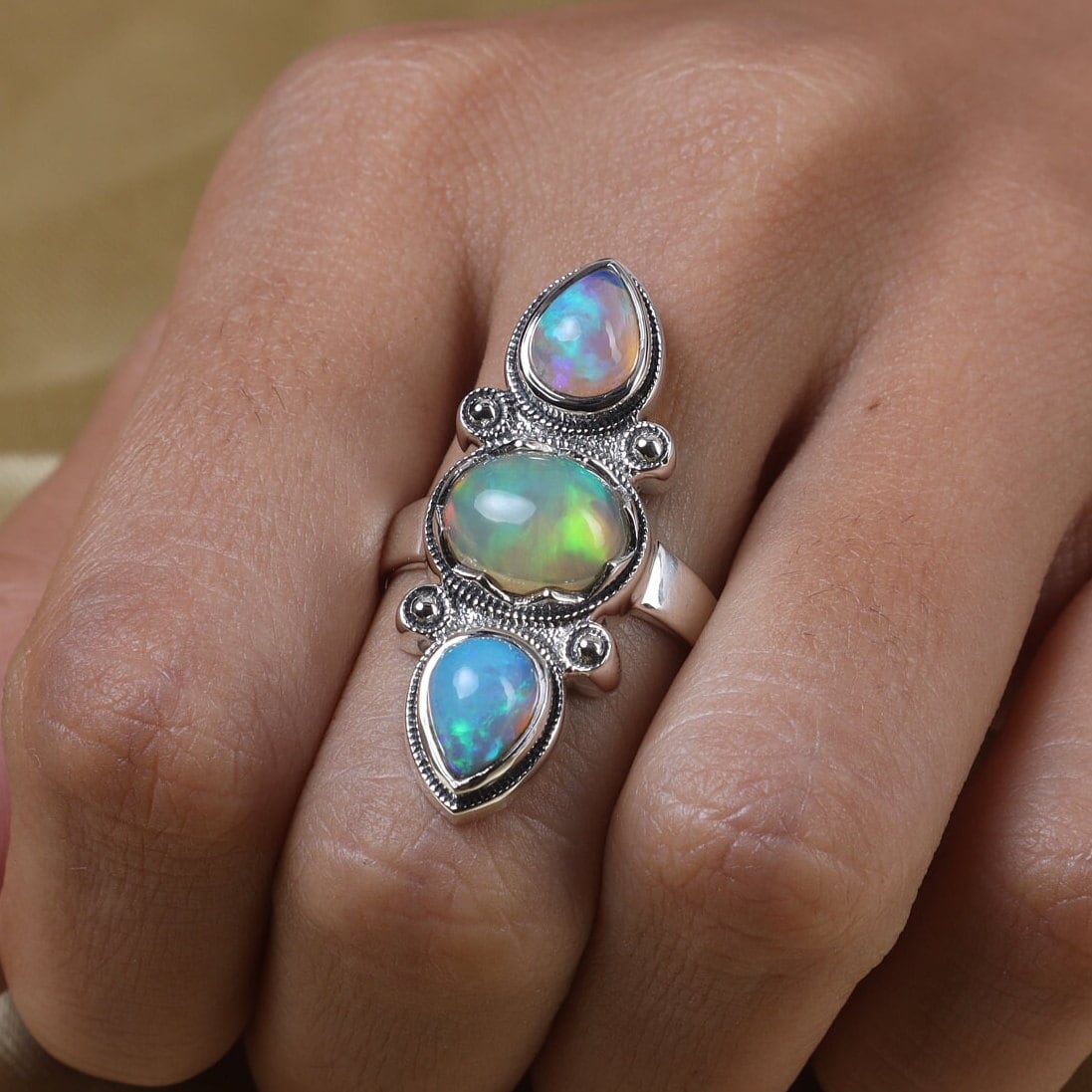 Ethiopian Opal Sterling Silver Ring