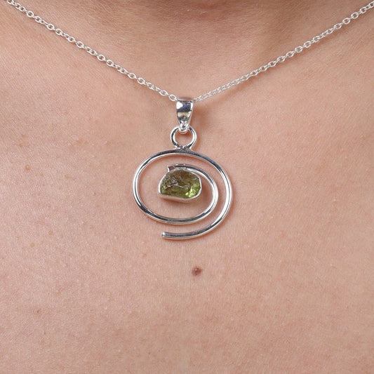 Raw Peridot Sterling Silver Pendant