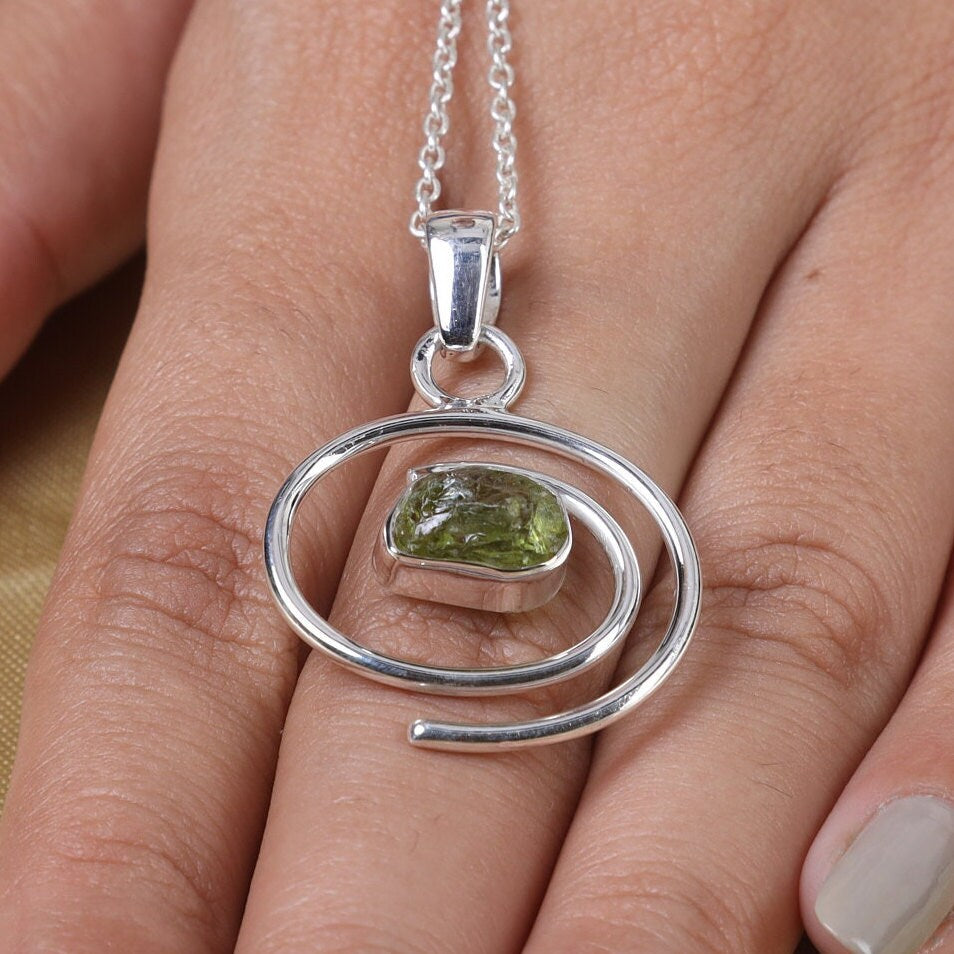 Raw Peridot Sterling Silver Pendant