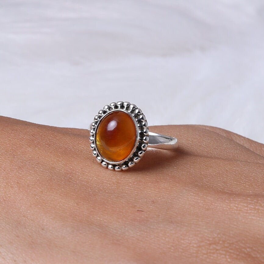 Amber Sterling Silver Ring