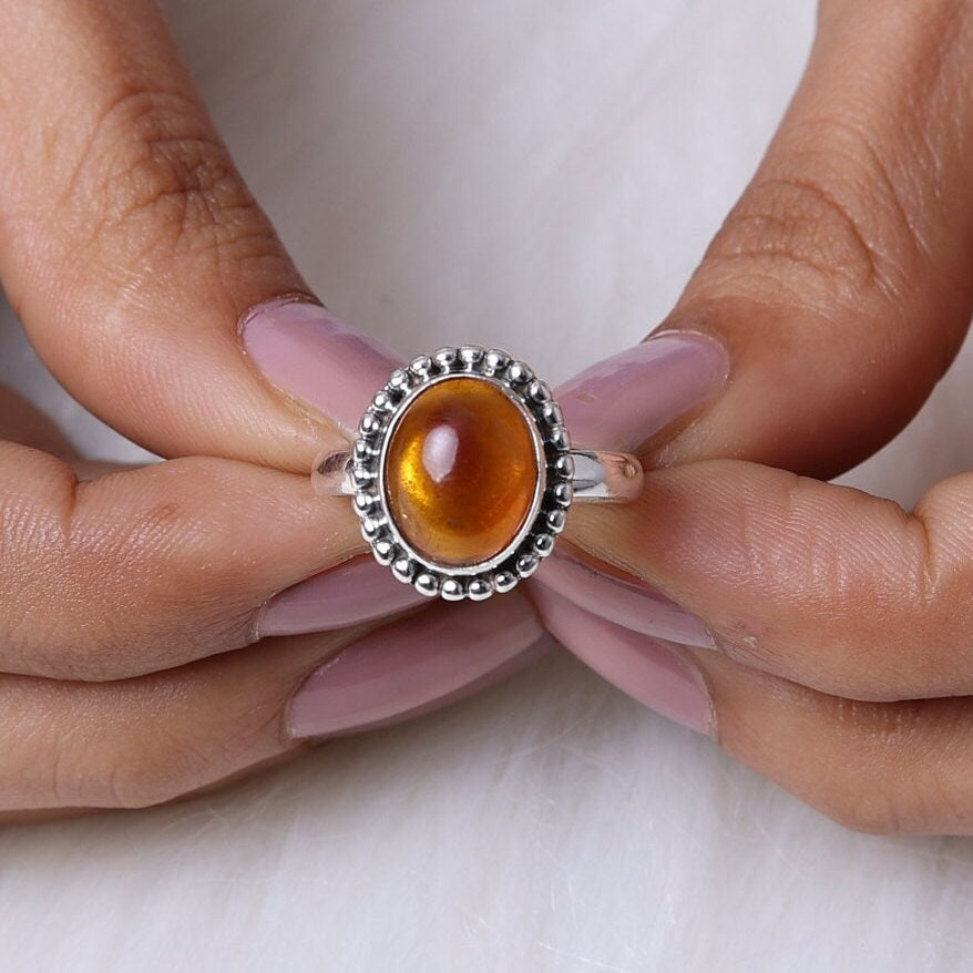 Amber Sterling Silver Ring