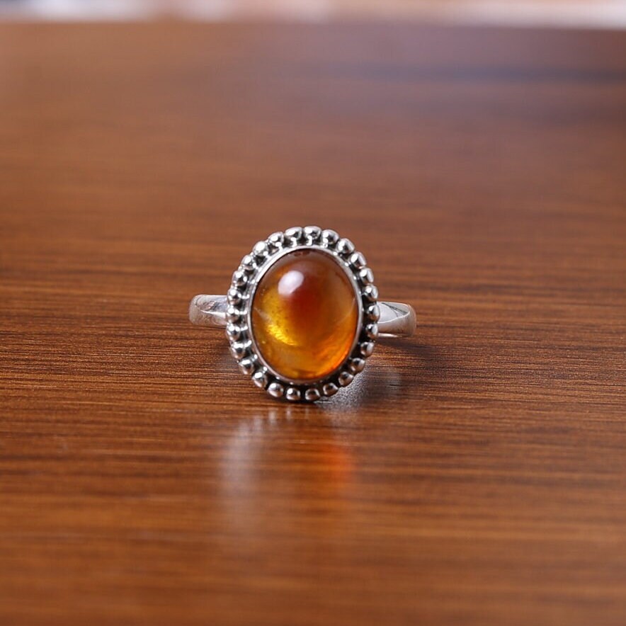 Amber Sterling Silver Ring