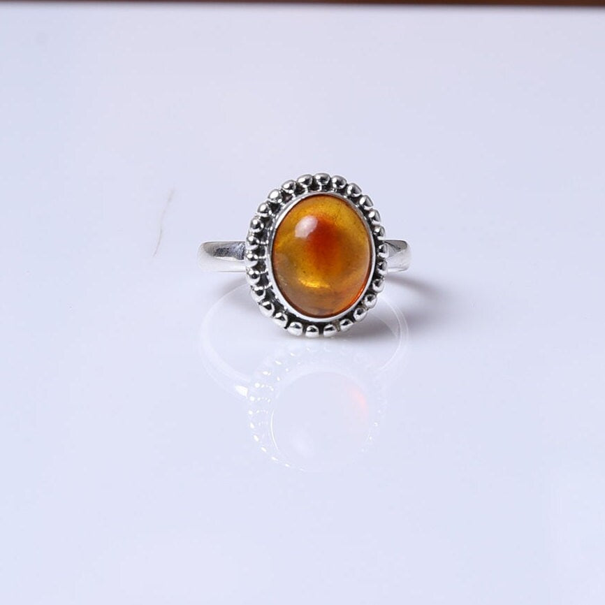 Amber Sterling Silver Ring