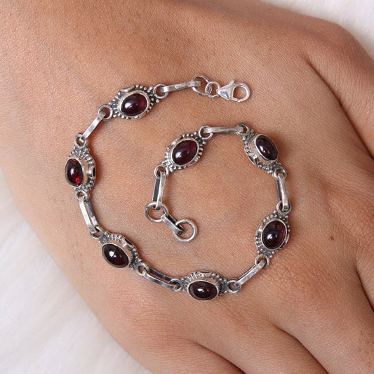 Garnet Sterling Silver Bracelet