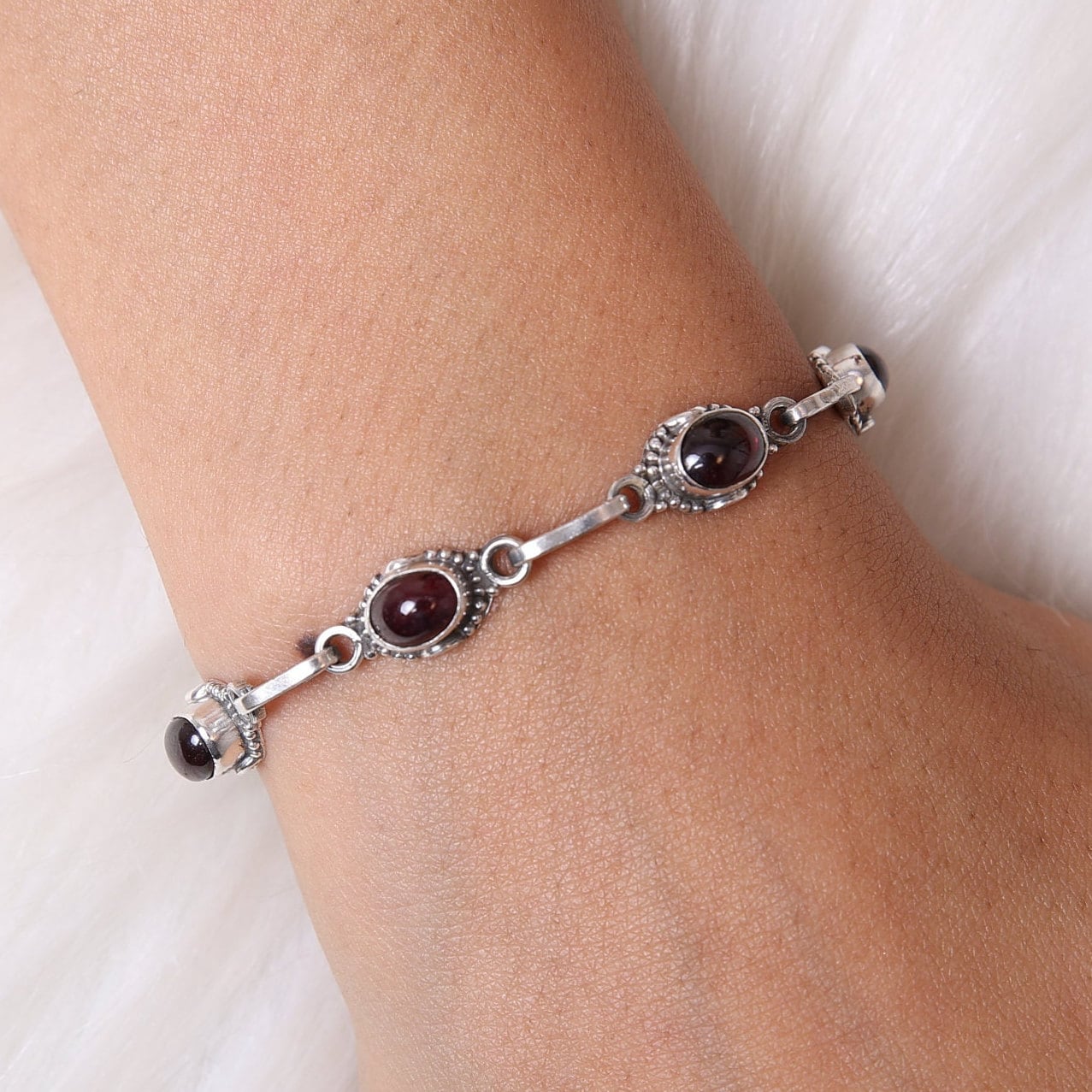 Garnet Sterling Silver Bracelet