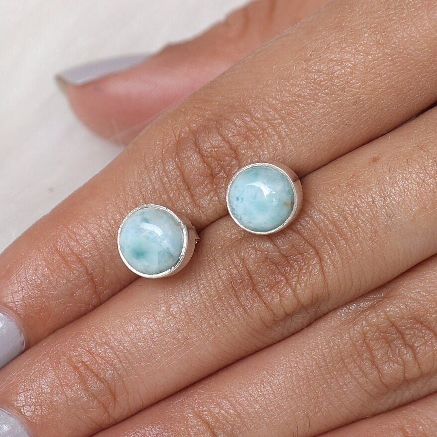 Dominican Larimar Sterling Silver Stud Earrings