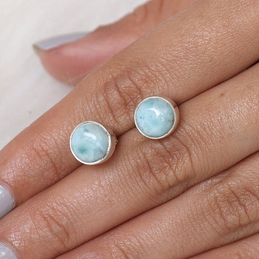 Dominican Larimar Sterling Silver Stud Earrings