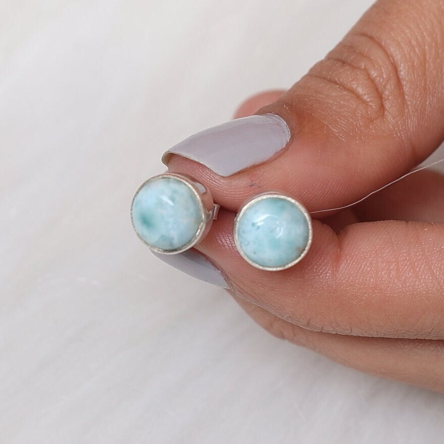 Dominican Larimar Sterling Silver Stud Earrings