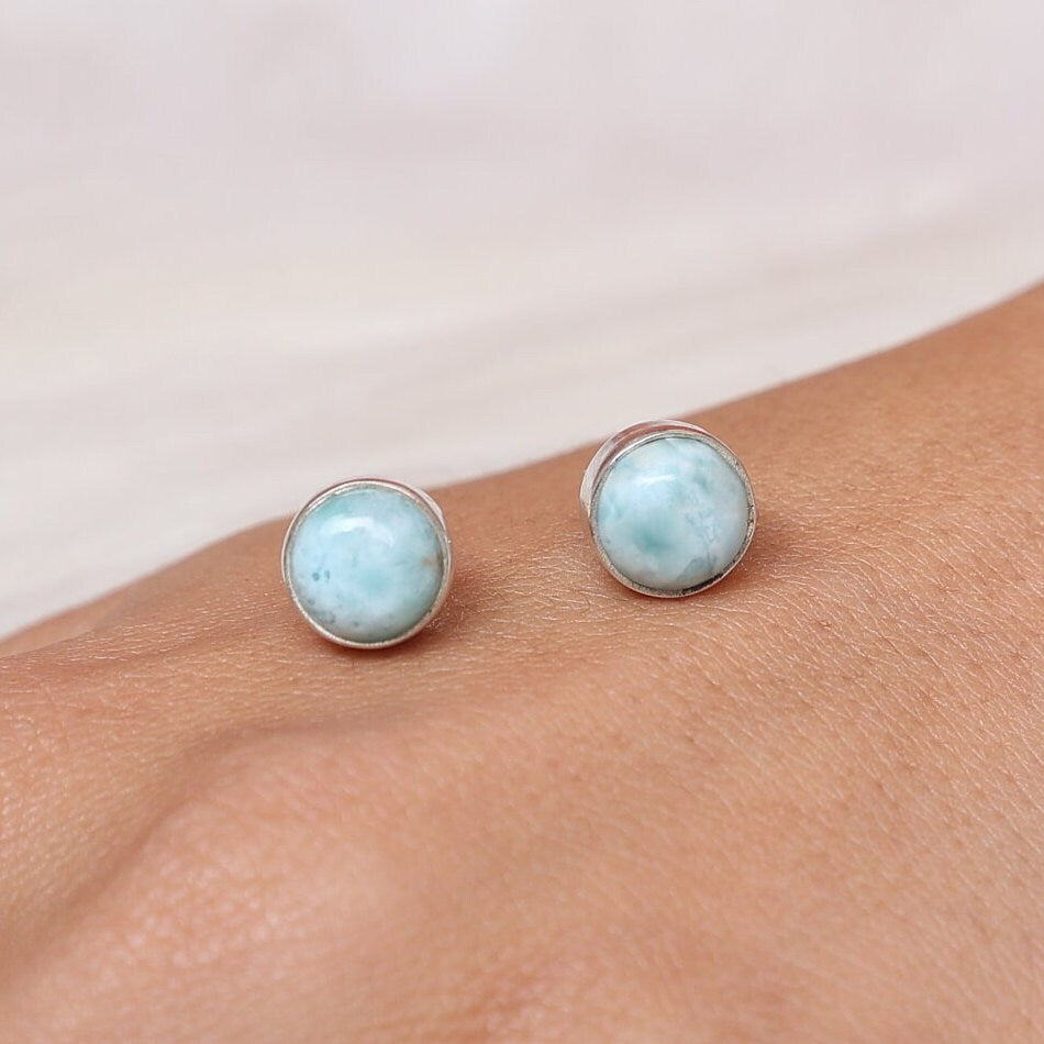 Dominican Larimar Sterling Silver Stud Earrings