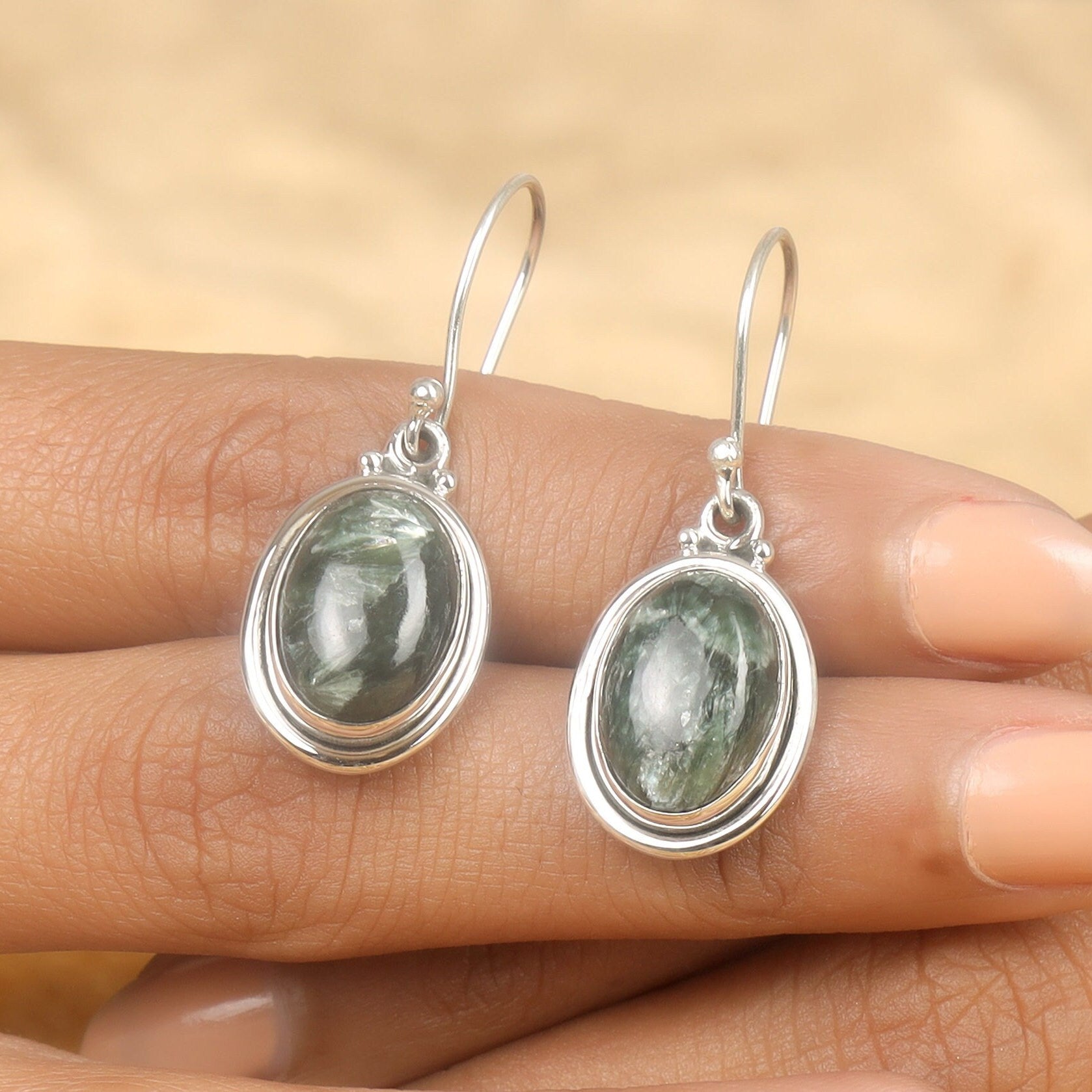 Seraphinite Sterling Silver Earrings