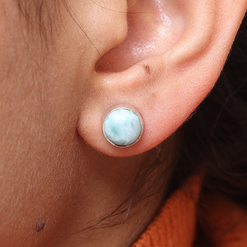 Dominican Larimar Sterling Silver Stud Earrings