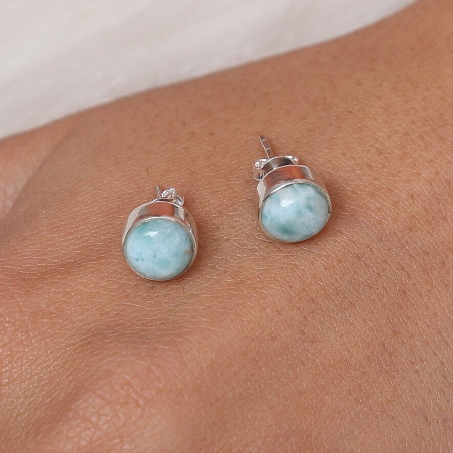 Dominican Larimar Sterling Silver Stud Earrings