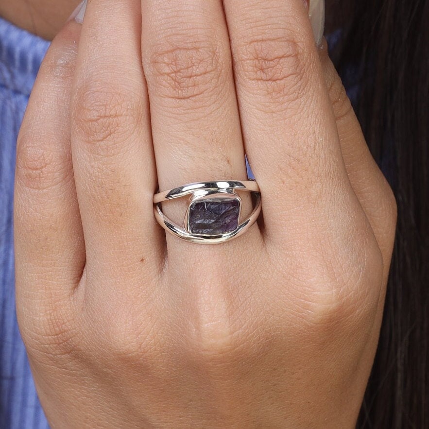 Raw Amethyst Sterling Silver Ring