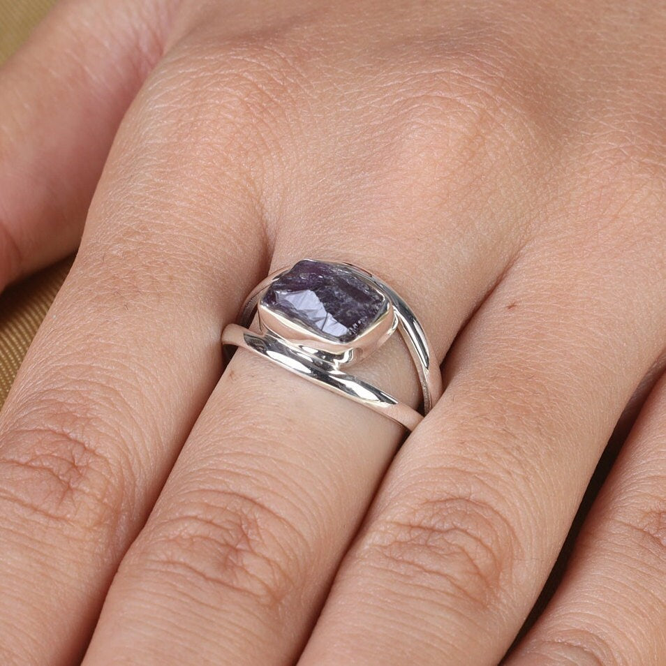 Raw Amethyst Sterling Silver Ring