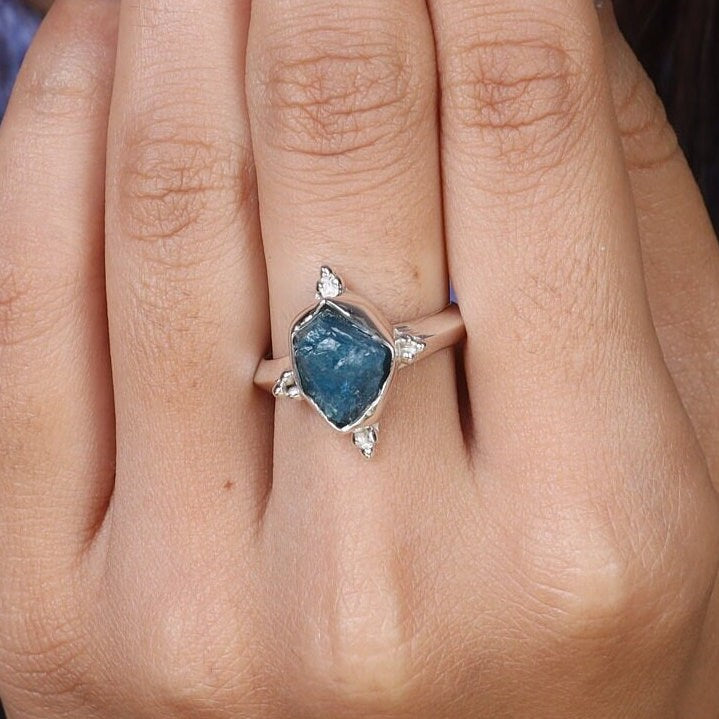 Raw Neon Apatite Sterling Silver Ring