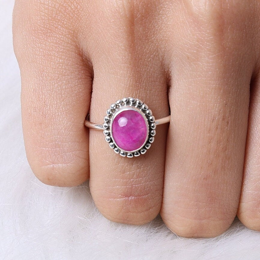 Pink Rainbow Moonstone Sterling Silver Ring