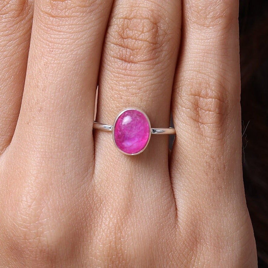 Pink Rainbow Moonstone Sterling Silver Ring