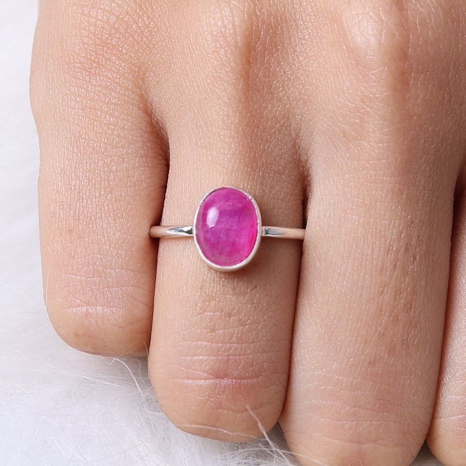 Pink Rainbow Moonstone Sterling Silver Ring