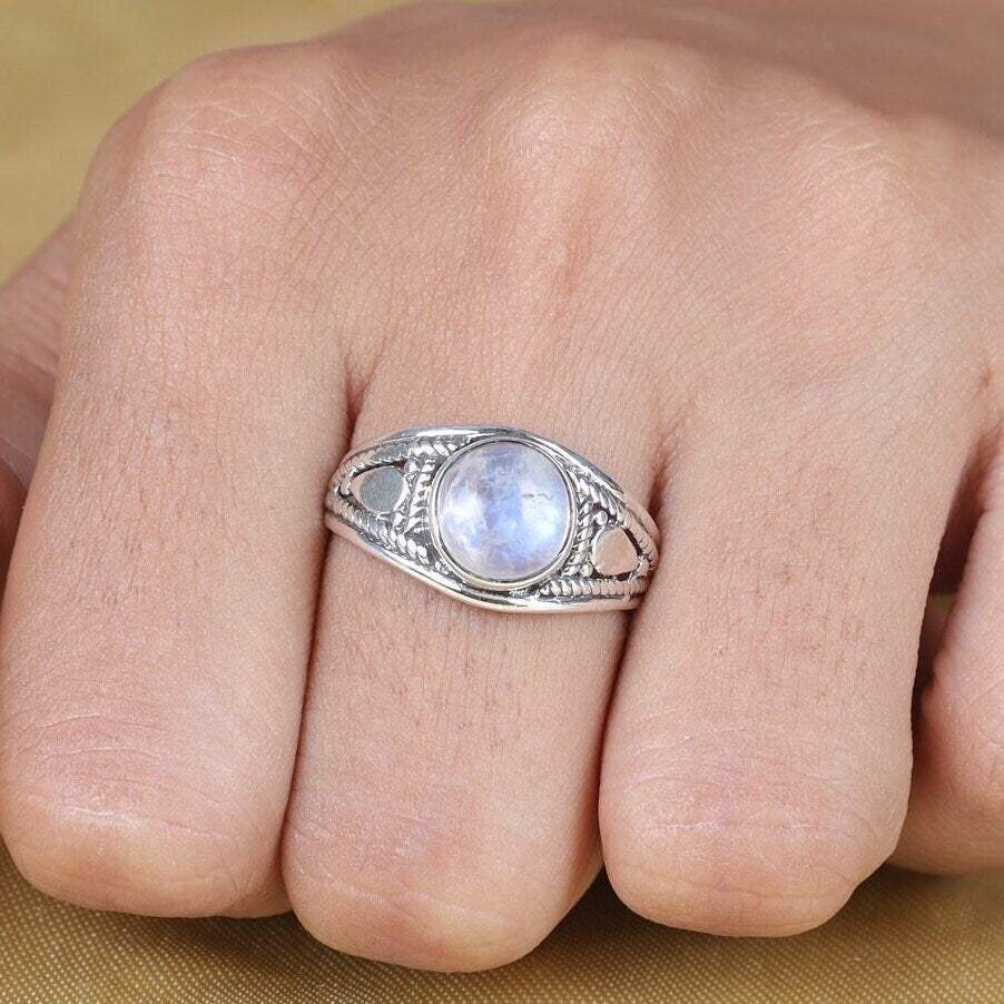 Rainbow Moonstone Sterling Silver Ring