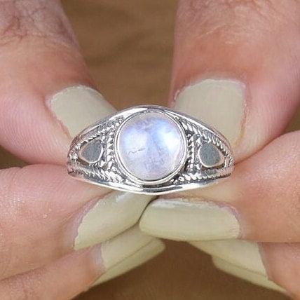 Rainbow Moonstone Sterling Silver Ring