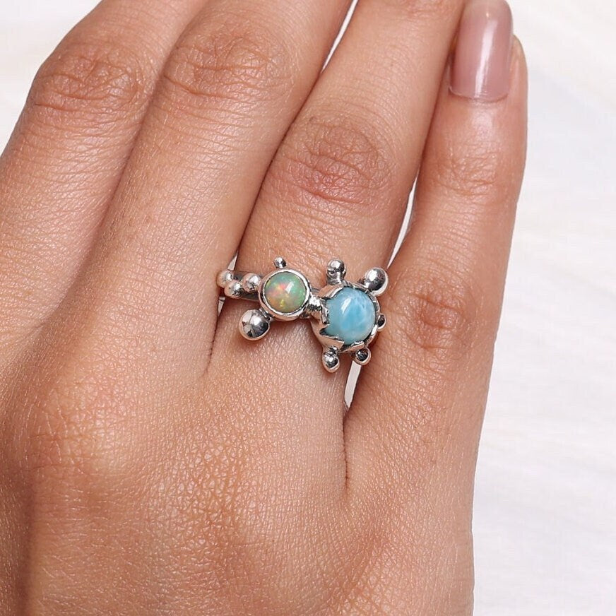 Larimar & Ethiopian Opal Sterling Silver Ring