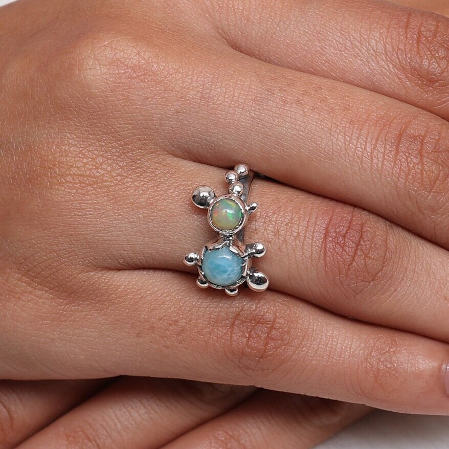 Larimar & Ethiopian Opal Sterling Silver Ring