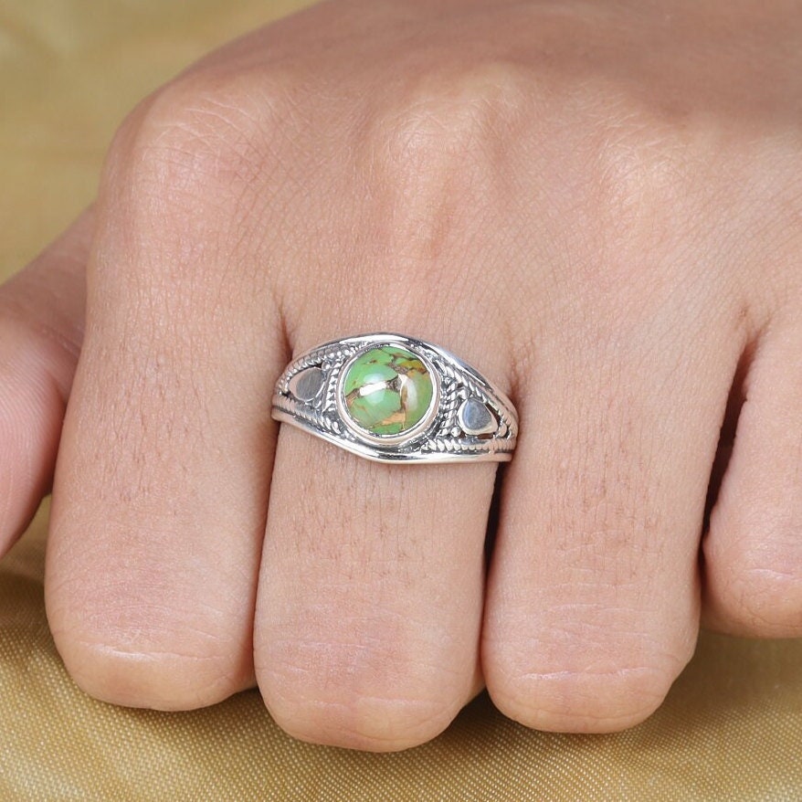 Green Copper Turquoise Sterling Silver Ring