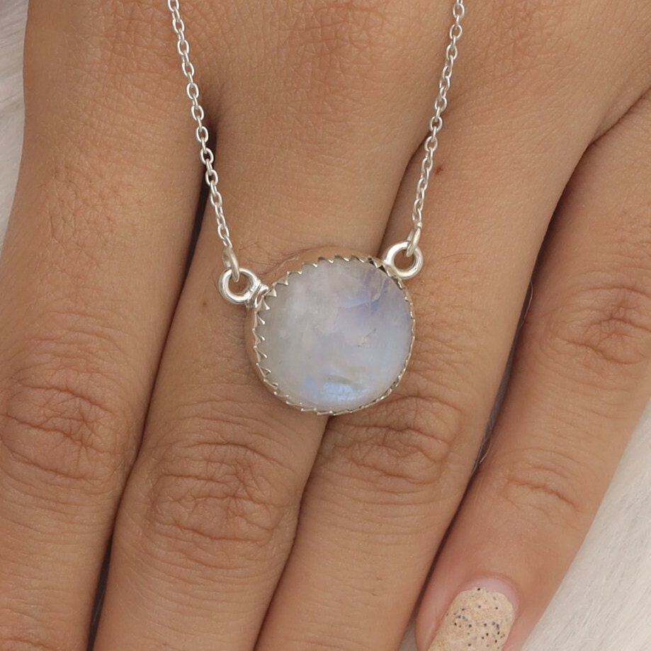 Rainbow Moonstone Sterling Silver Necklace