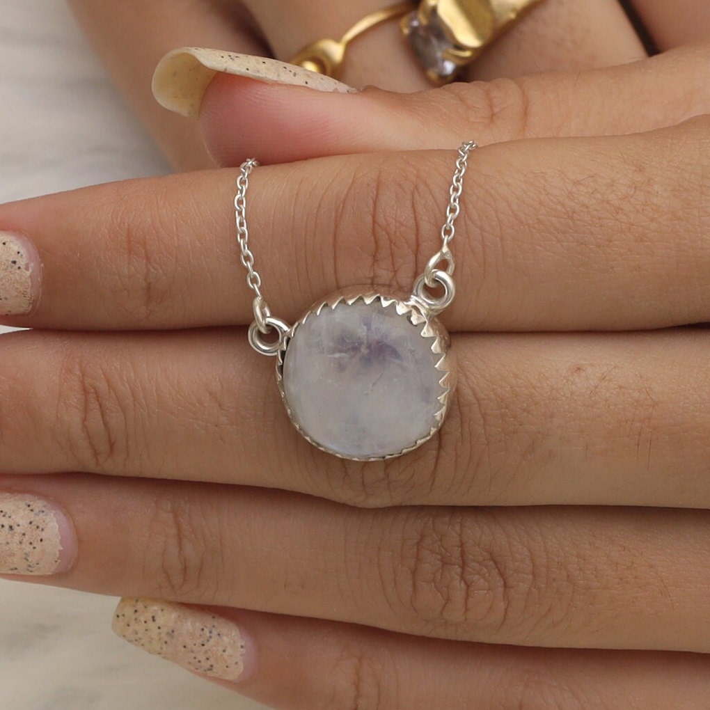 Rainbow Moonstone Sterling Silver Necklace