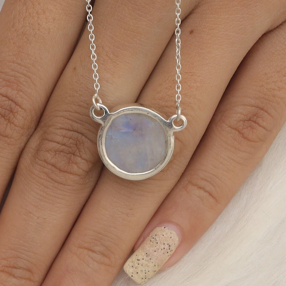 Rainbow Moonstone Sterling Silver Necklace