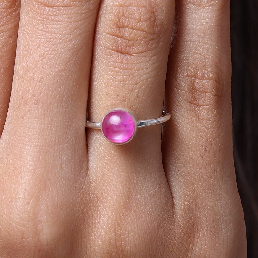 Pink Rainbow Moonstone Sterling Silver Ring