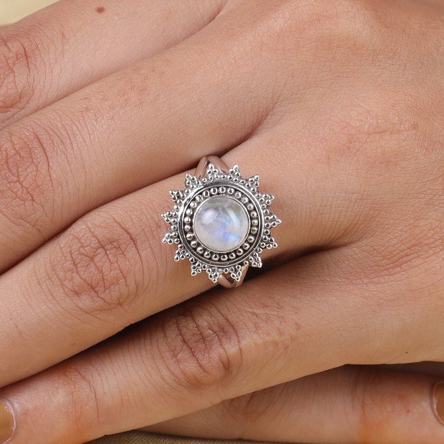 Rainbow Moonstone Sterling Silver Ring