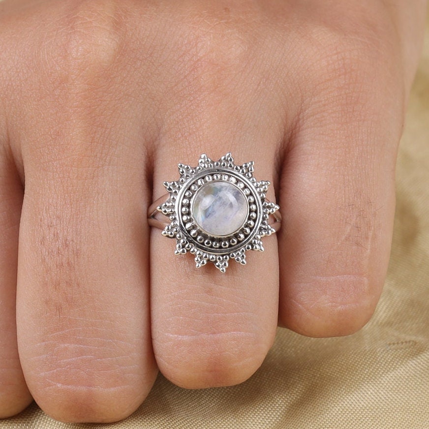 Rainbow Moonstone Sterling Silver Ring