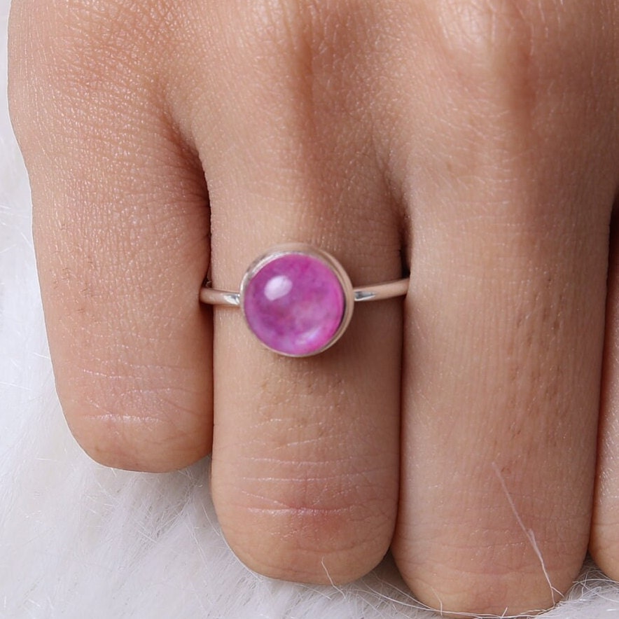 Pink Rainbow Moonstone Sterling Silver Ring