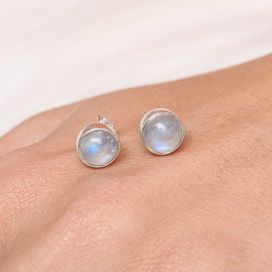 Rainbow Moonstone Sterling Silver Stud Earrings