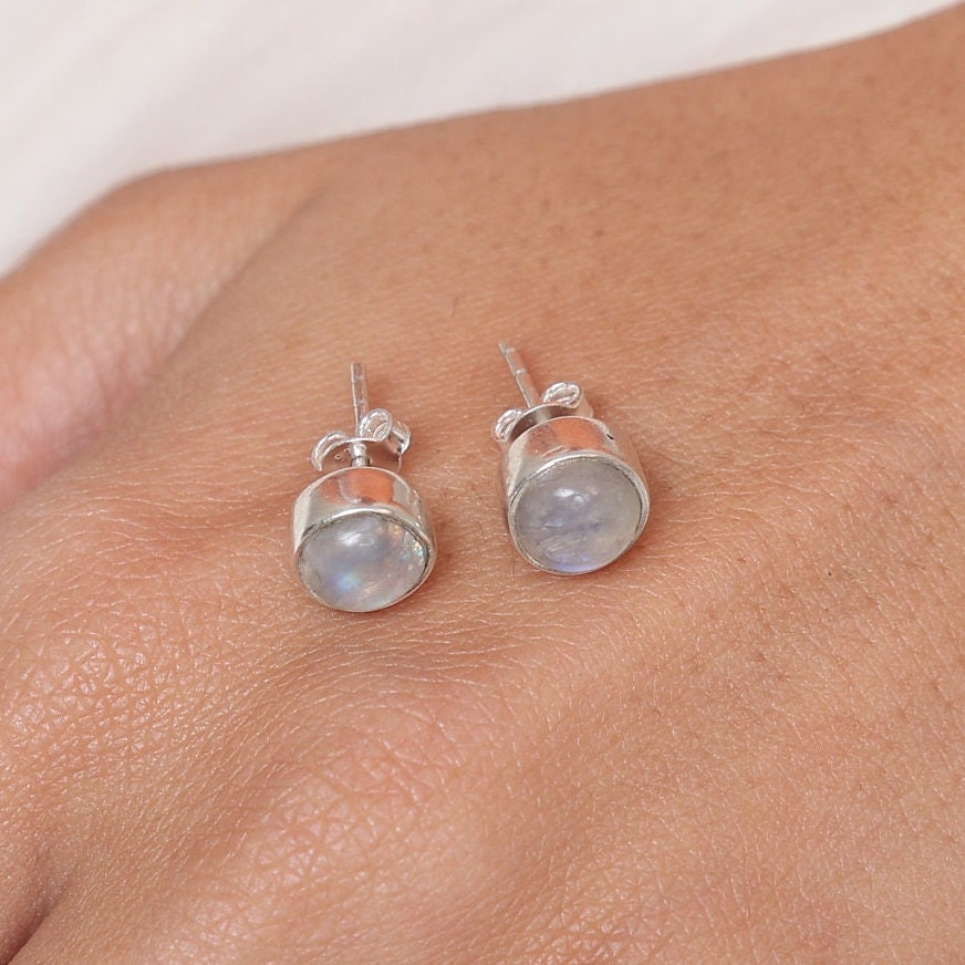 Rainbow Moonstone Sterling Silver Stud Earrings