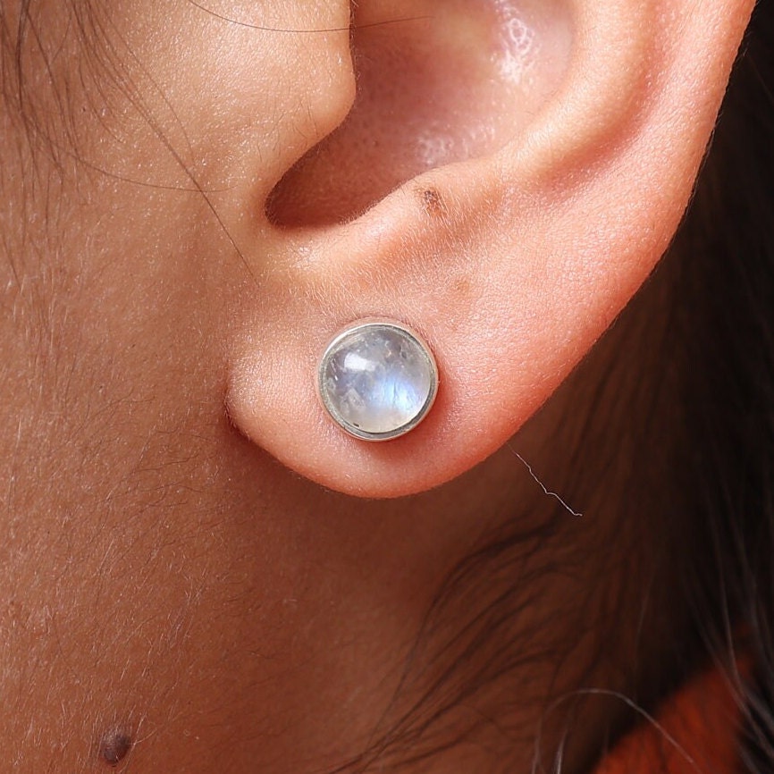 Rainbow Moonstone Sterling Silver Stud Earrings