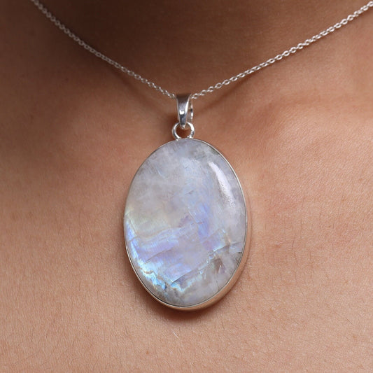 Rainbow Moonstone Sterling Silver Pendant