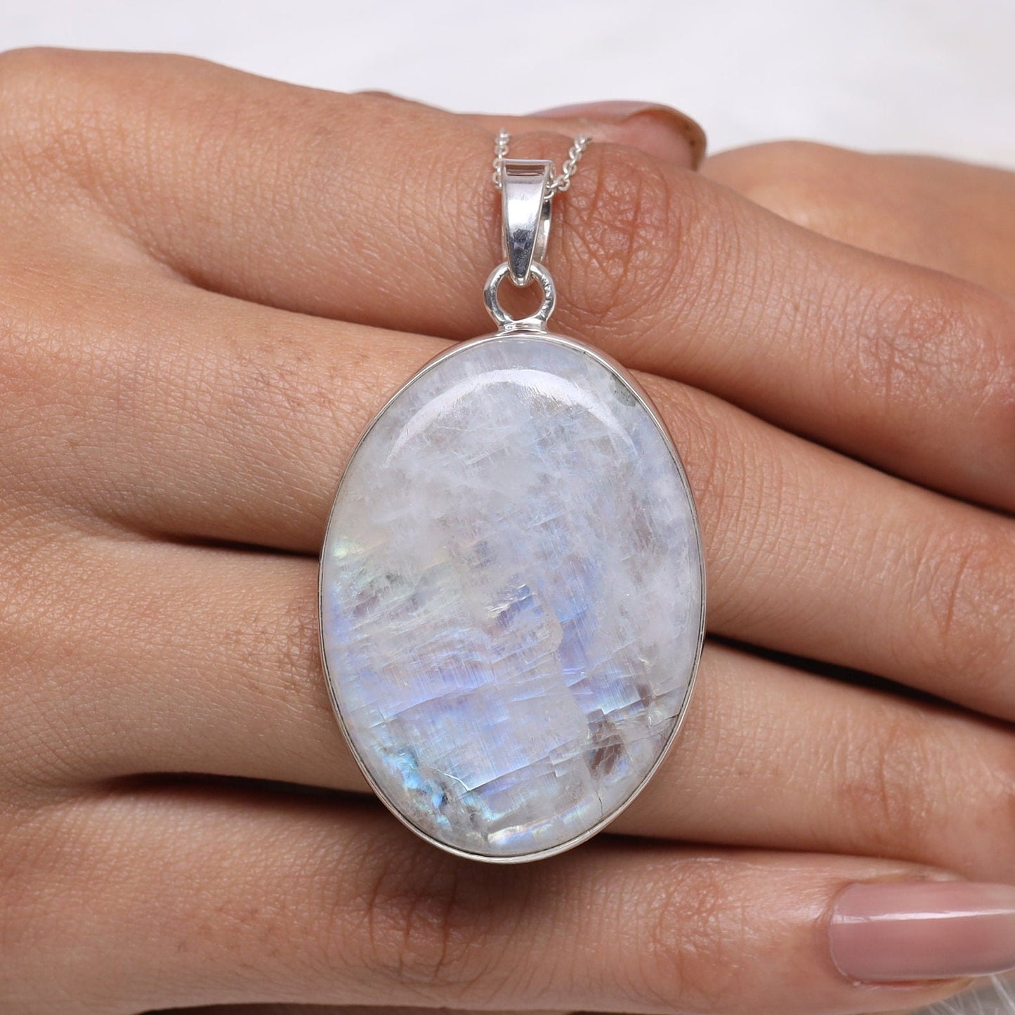 Rainbow Moonstone Sterling Silver Pendant