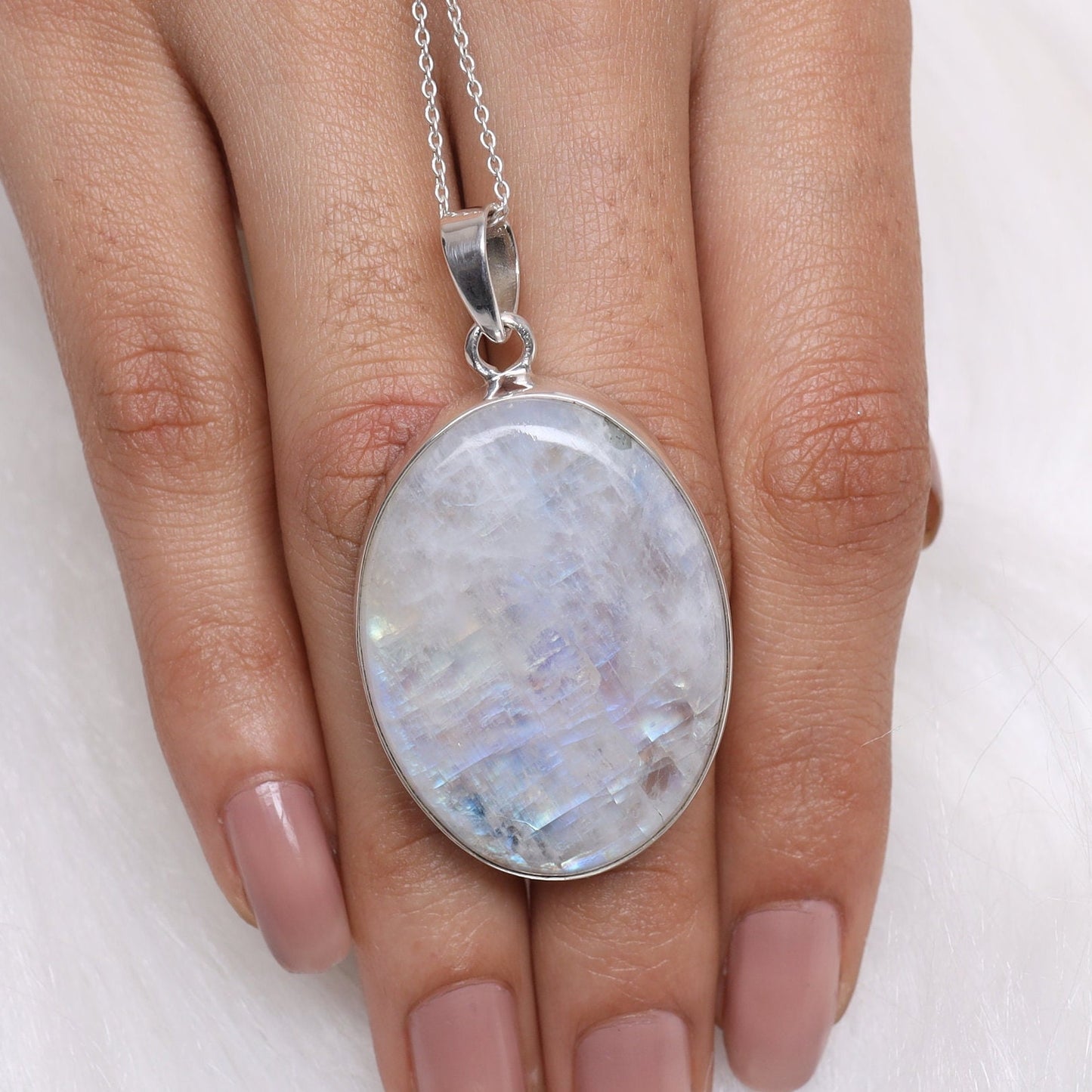 Rainbow Moonstone Sterling Silver Pendant