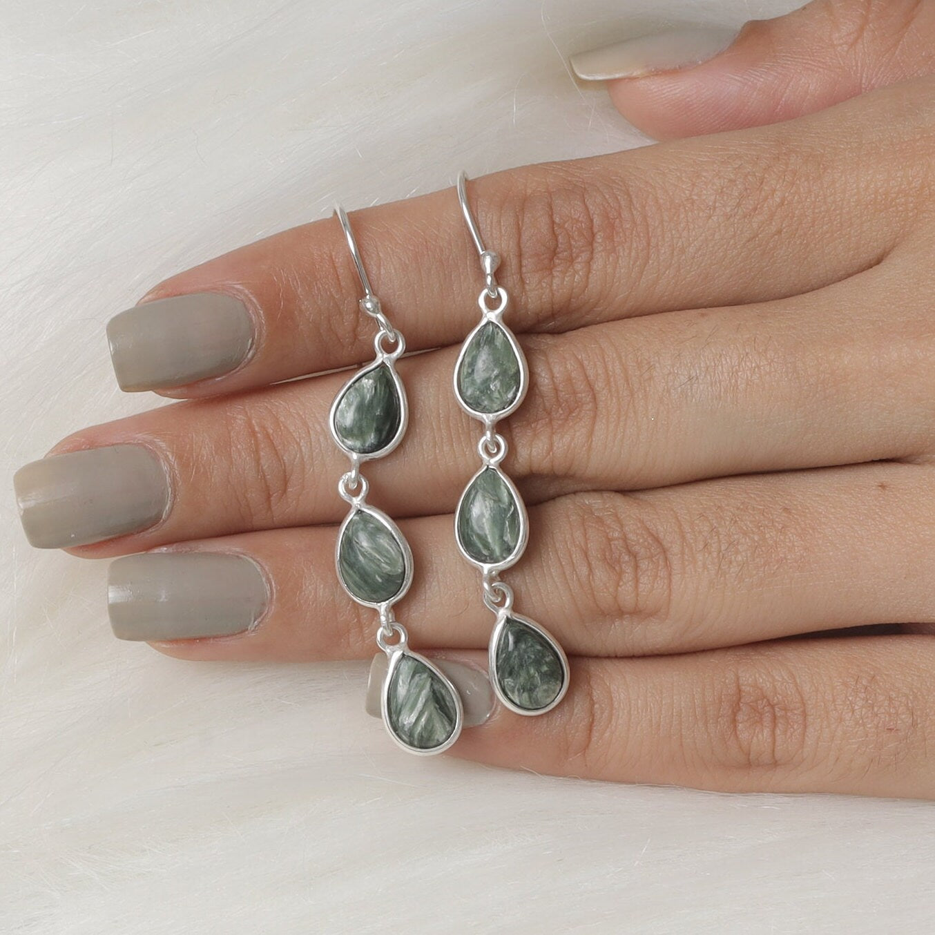 Seraphinite Sterling Silver Earrings