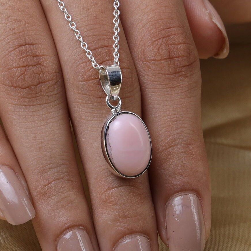 Pink Opal Sterling Silver Pendant