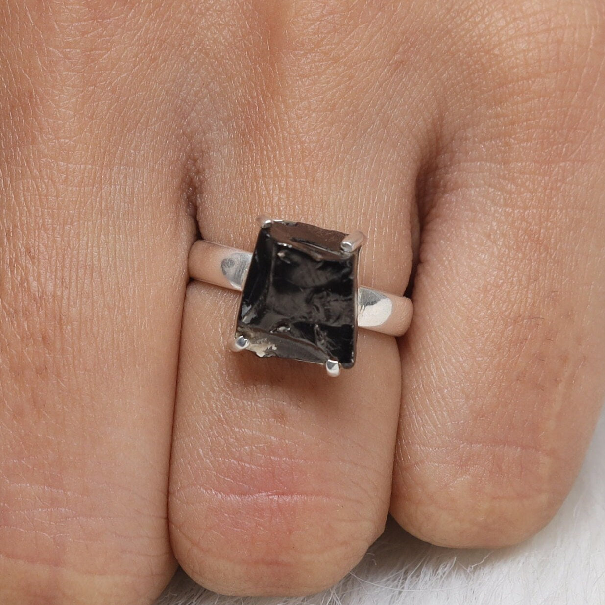 Raw Shungite Sterling Silver Ring