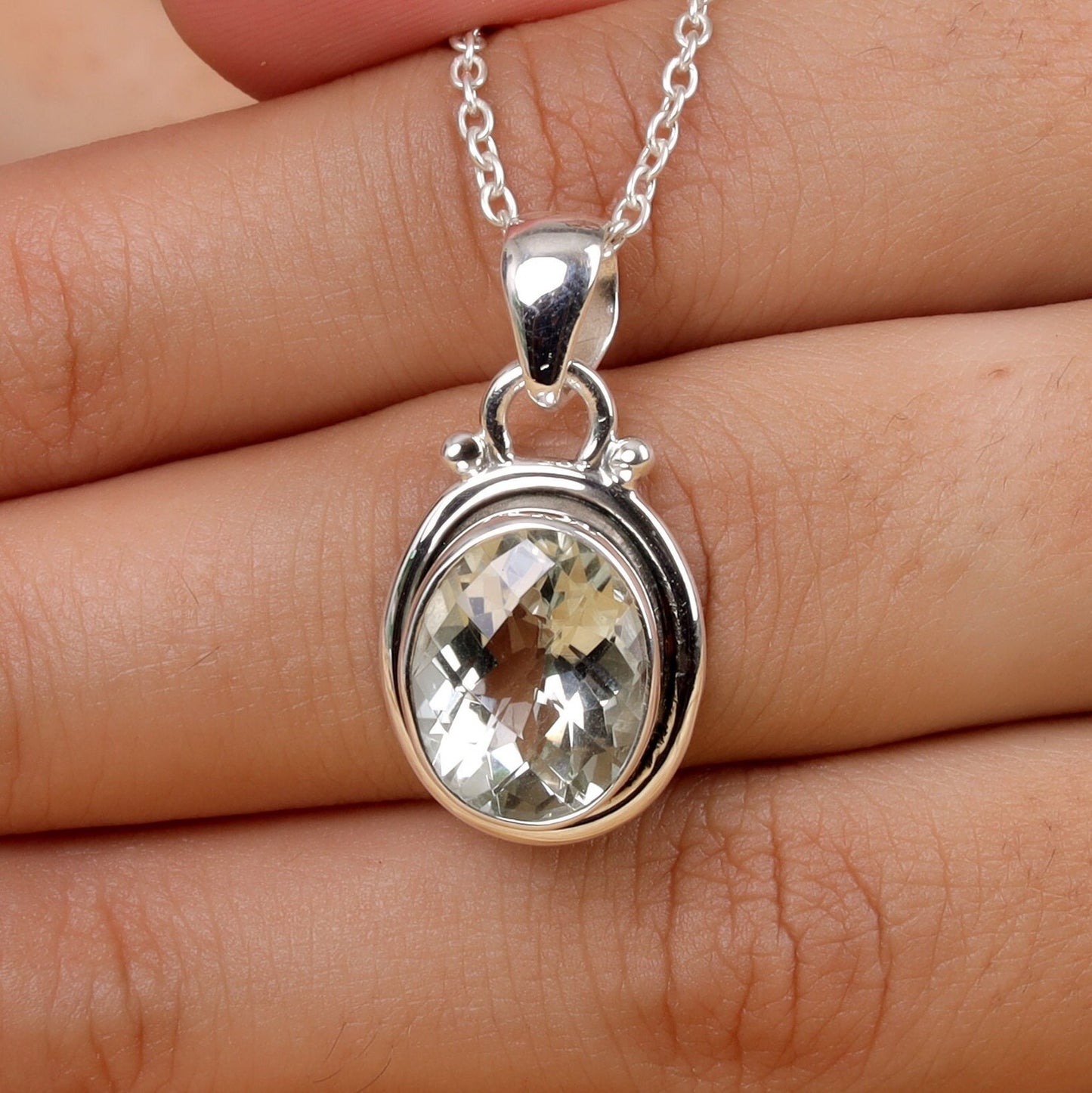 Green Amethyst Sterling Silver Pendant