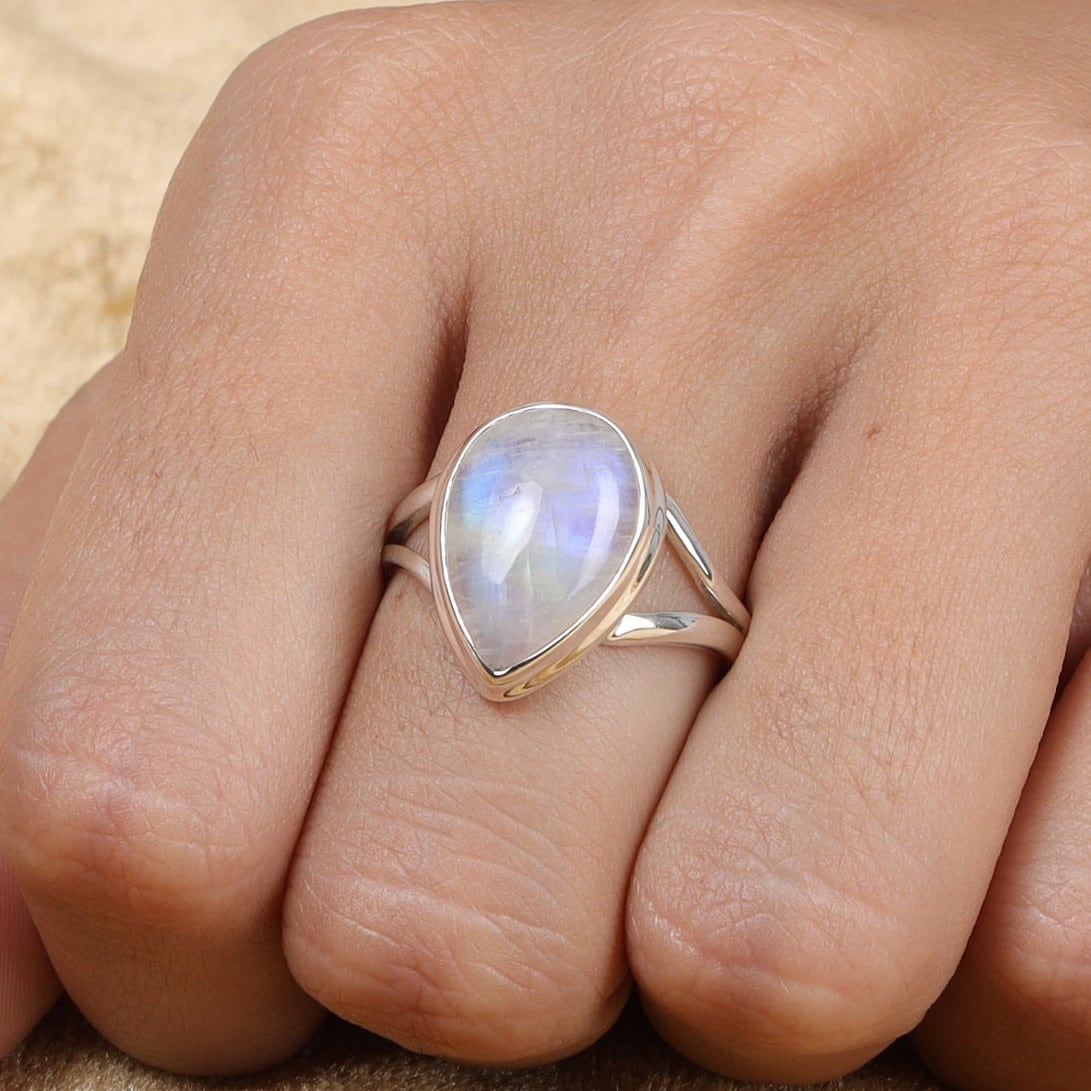 Rainbow Moonstone Sterling Silver Ring