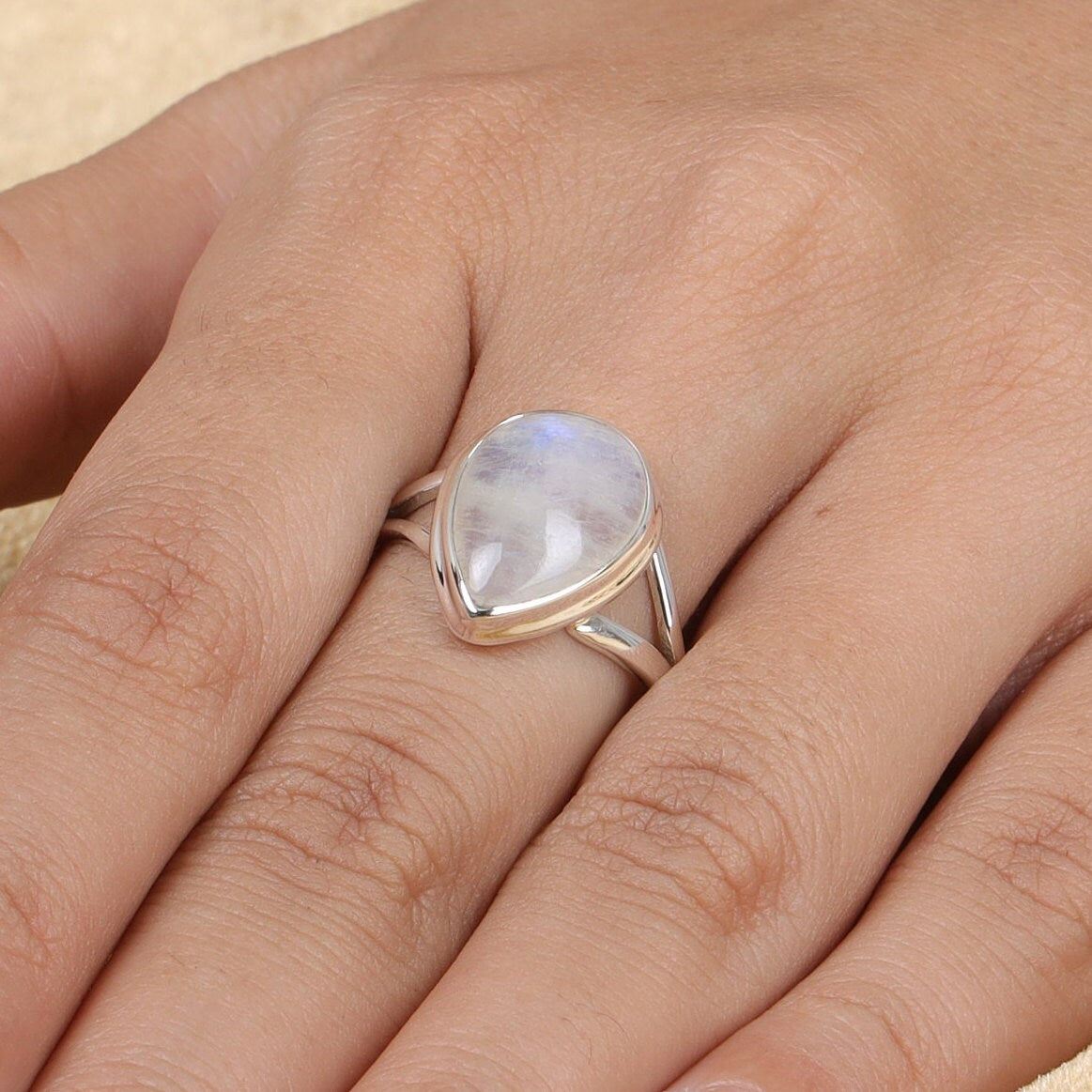 Rainbow Moonstone Sterling Silver Ring