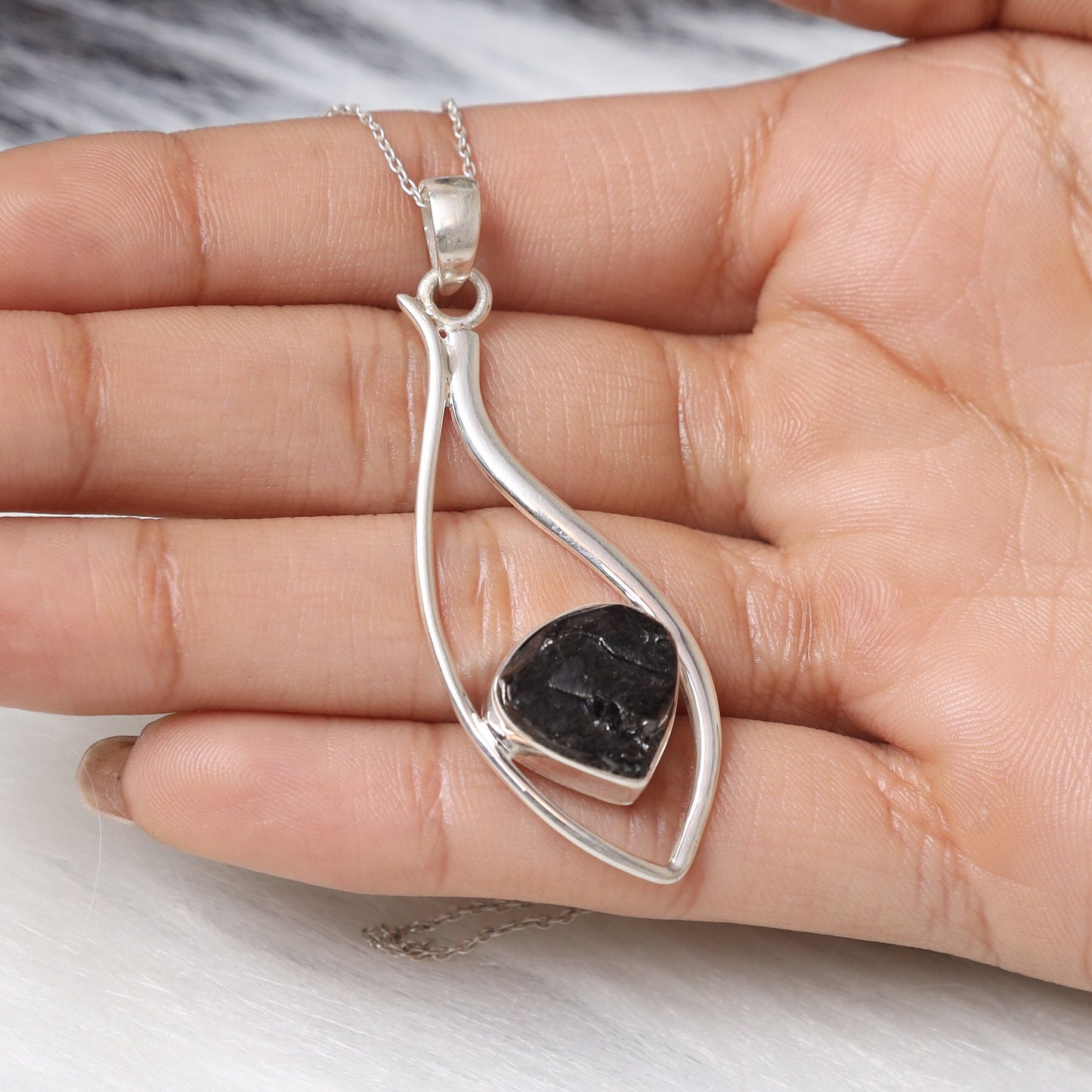 Raw Shungite Pendant, 925 Sterling Silver Necklace, Gemstone Pendant, Boho Silver Necklace, Handmade Jewellery, Hippie Pendant, Gift For Her