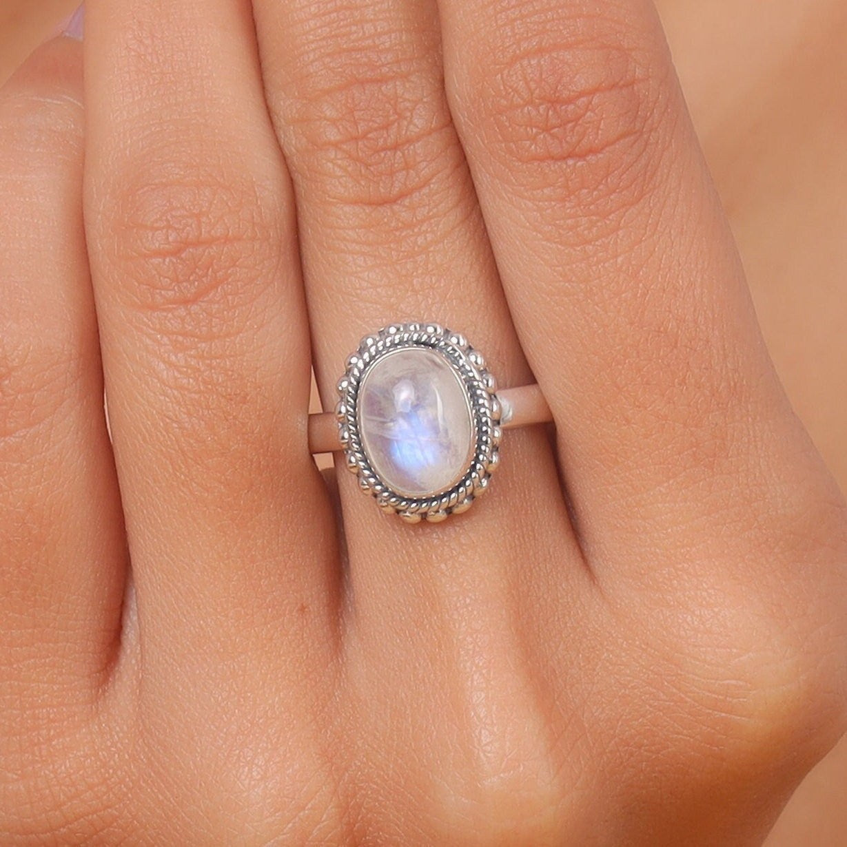 Rainbow Moonstone Sterling Silver Ring