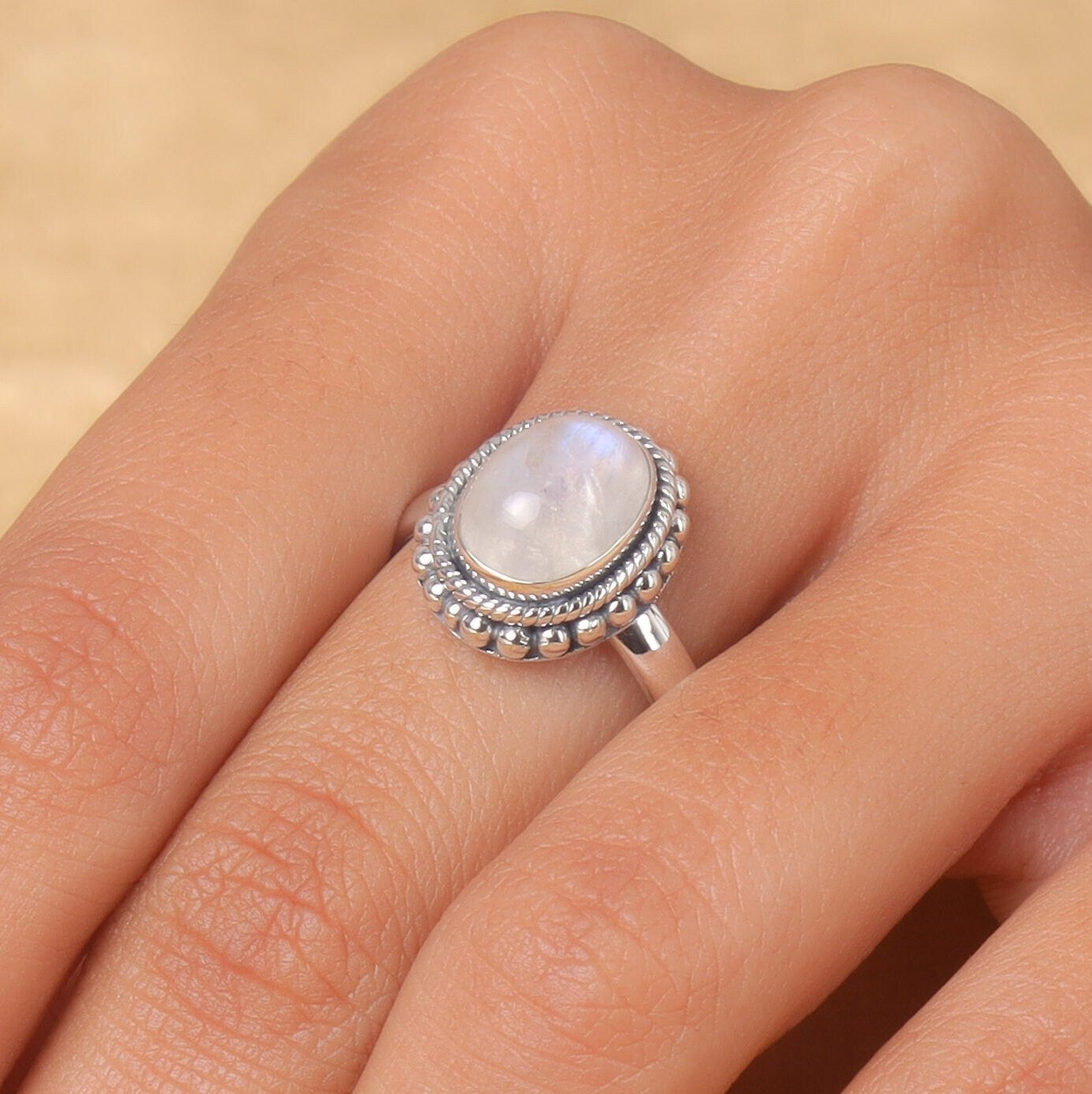 Rainbow Moonstone Sterling Silver Ring